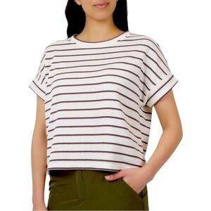 Mountain & Isles Women's Knit Top Oversized Waffle Cream Stripe Size-XS #MW42173